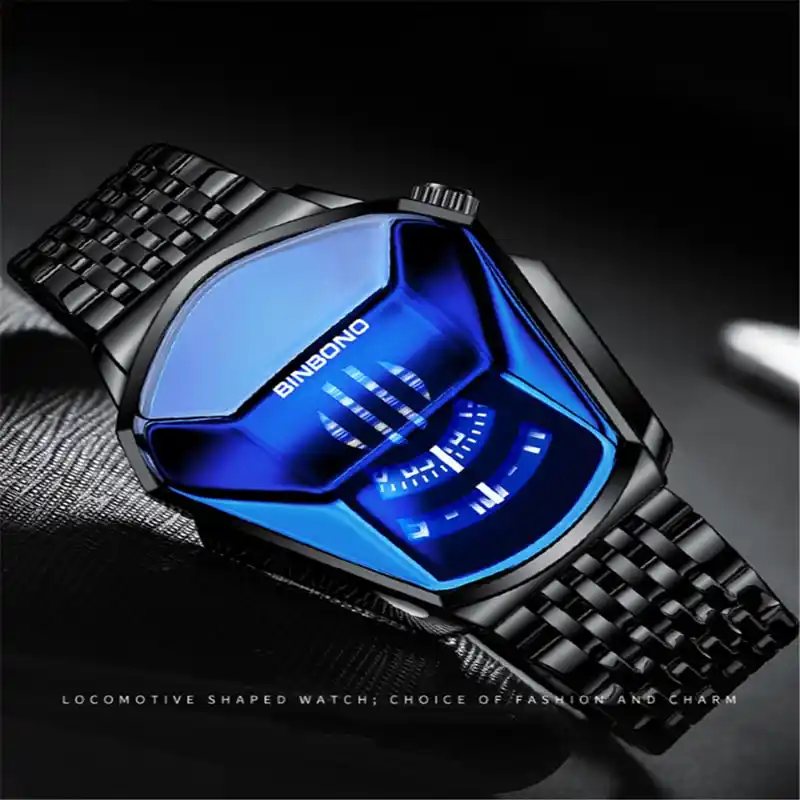 Fashion Men Watch Creative Dila Geometric Shape Cool Locomotive Men Stainless Steel Strap Quartz Watch