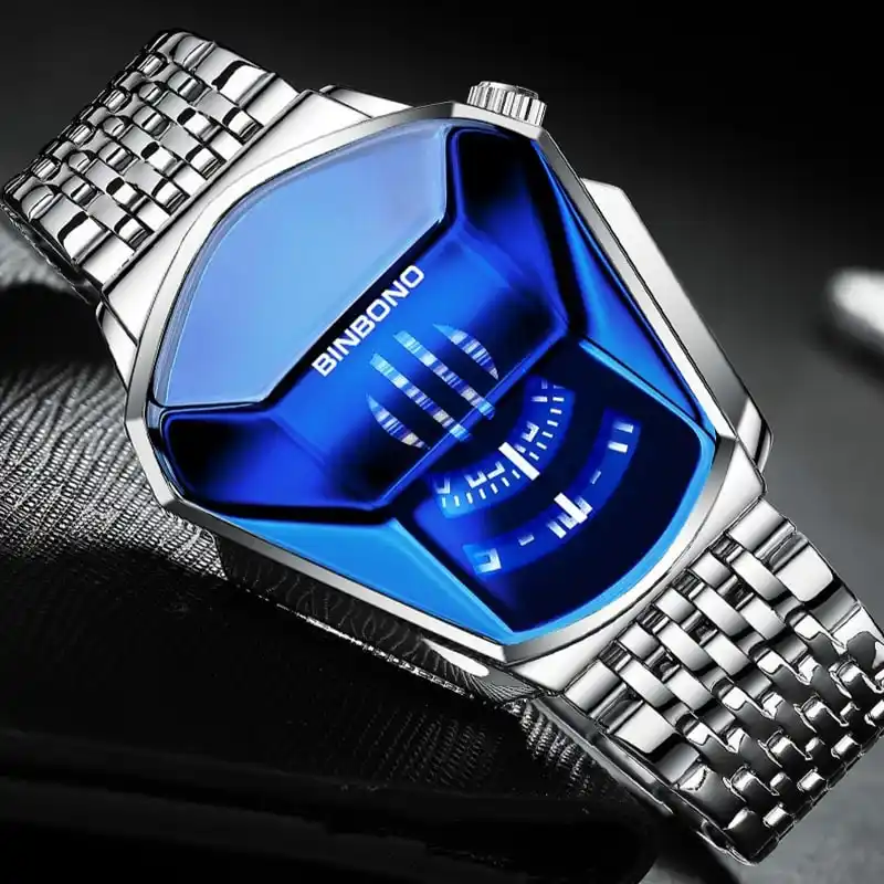 Fashion Men Watch Creative Dila Geometric Shape Cool Locomotive Men Stainless Steel Strap Quartz Watch