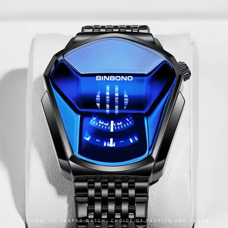 Fashion Men Watch Creative Dila Geometric Shape Cool Locomotive Men Stainless Steel Strap Quartz Watch